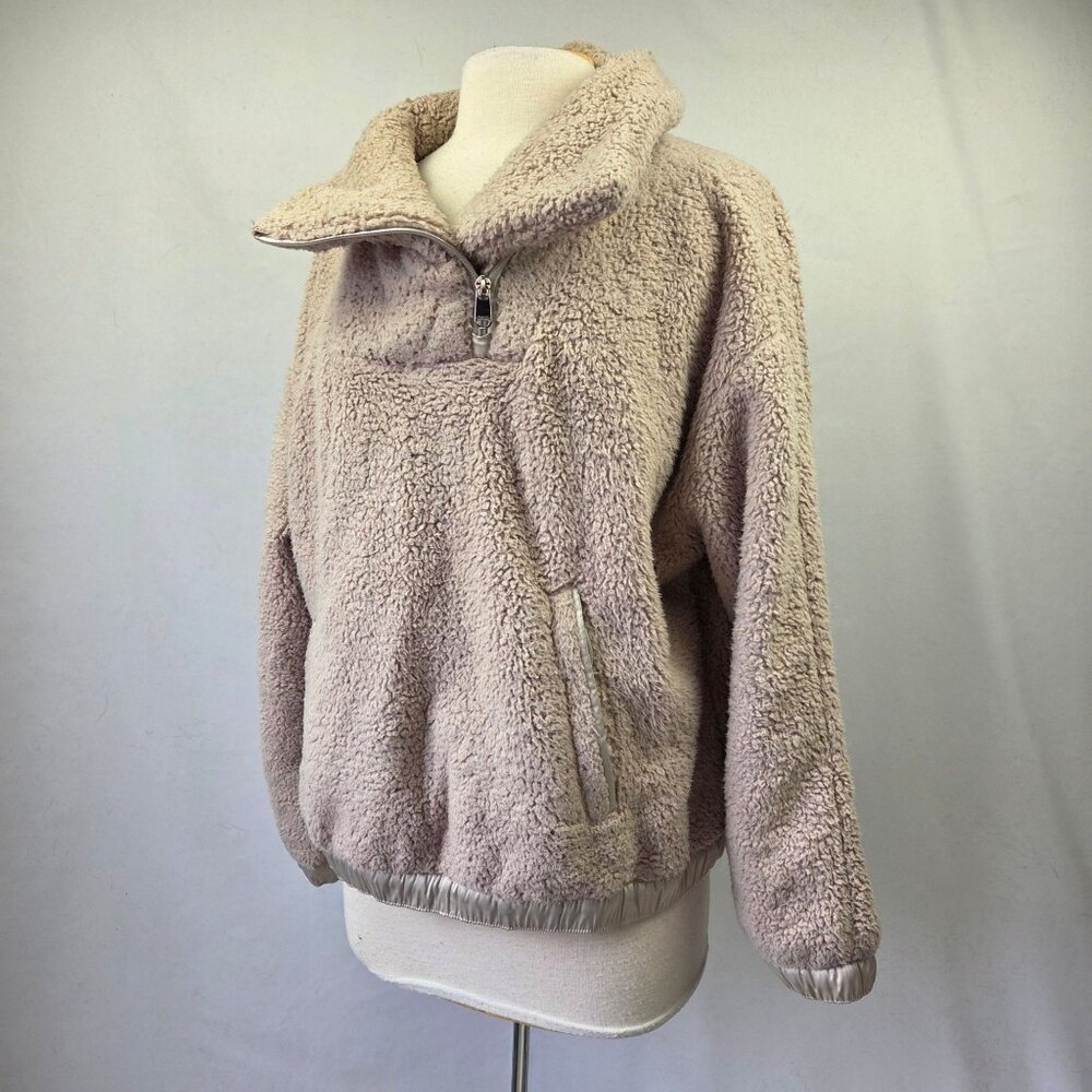 Athleta Tugga Teddy Fleece Quarter-Zip Pullover Jacket Beige L